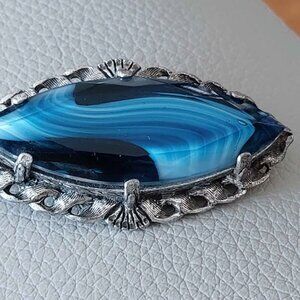 vintage 60s Miracle blue agate glass brooch